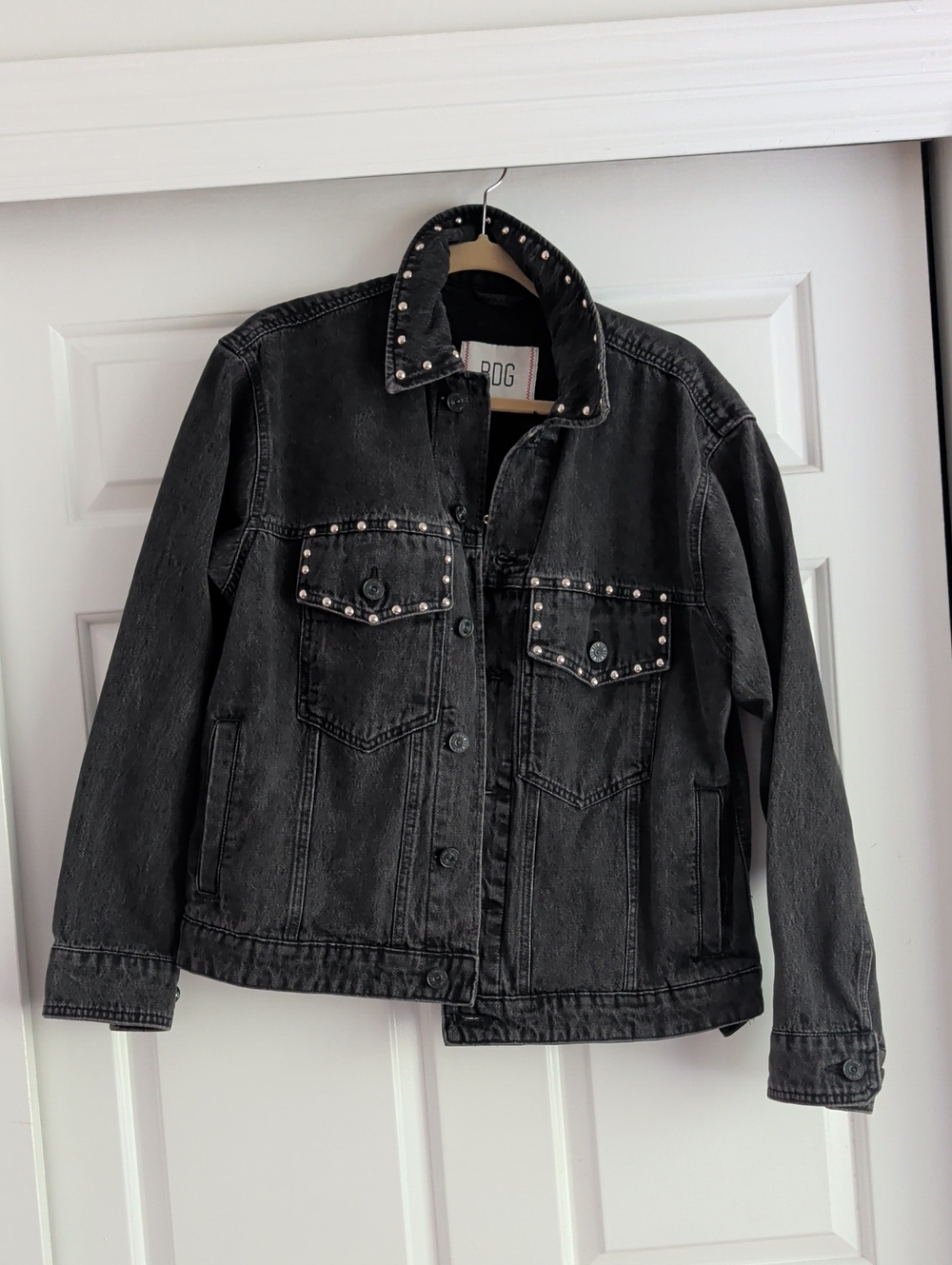 BDG Urban outfitters Worn Black Stud-Trim Denim Jacket